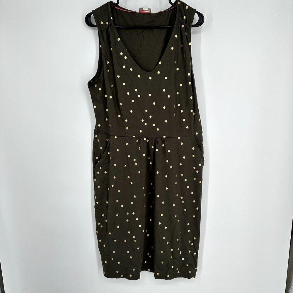 Boden Melinda Stretch Jersey Knit Sleeveless Dress in Khaki Foil Spot Size 14